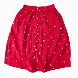 Retro ban.do Midi Red Skirt Flower Print Womens Sz L Floral Cotton Elastic Waist